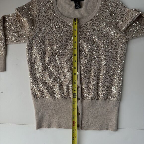 WHITE HOUSE BLACK MARKET WOMENS GOLD SEQUIN Snap Button Cardigan XS - Picture 6 of 13